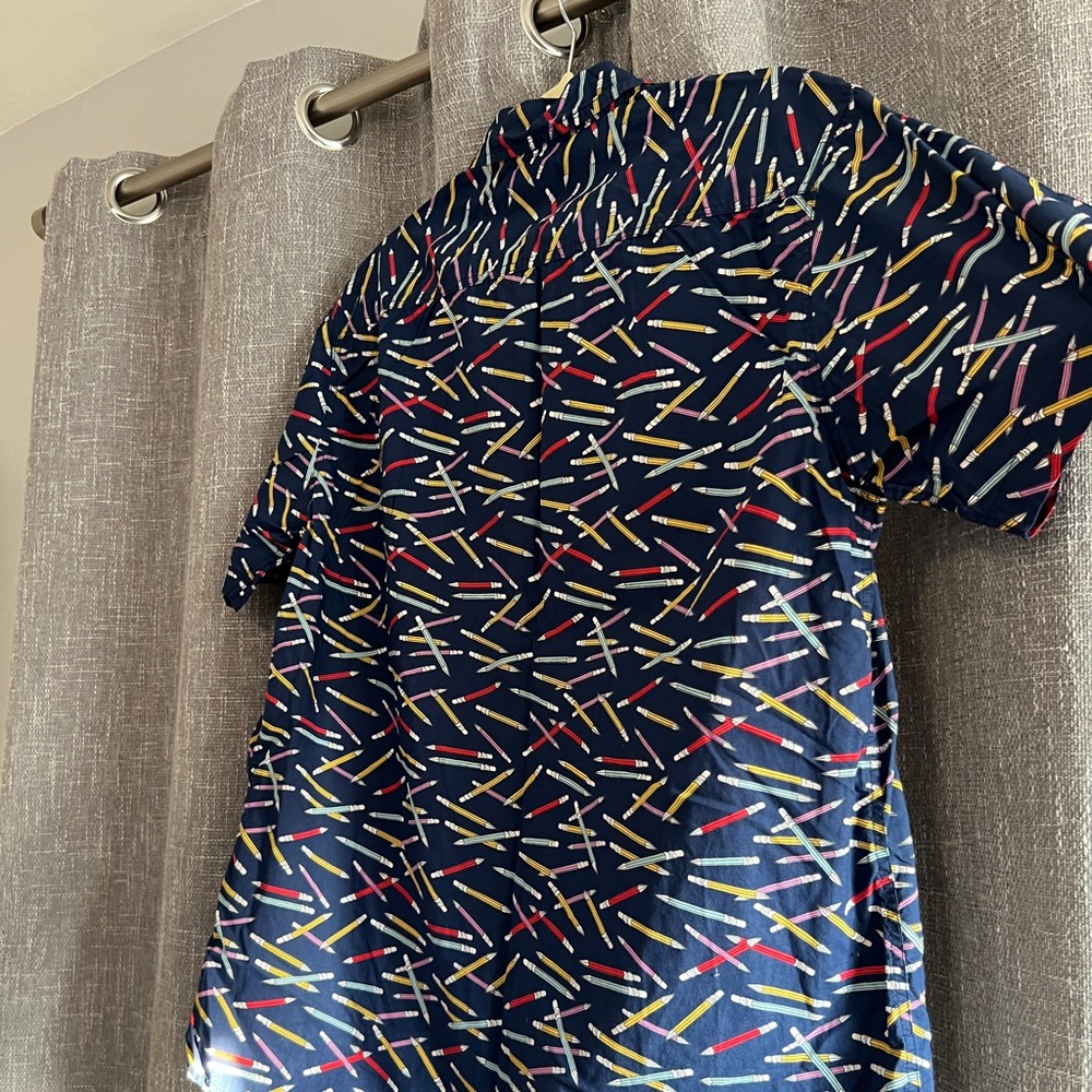 Oxford Lads Men’s short sleeve quirky pencil print button down shirt - Large - Picture 8 of 11